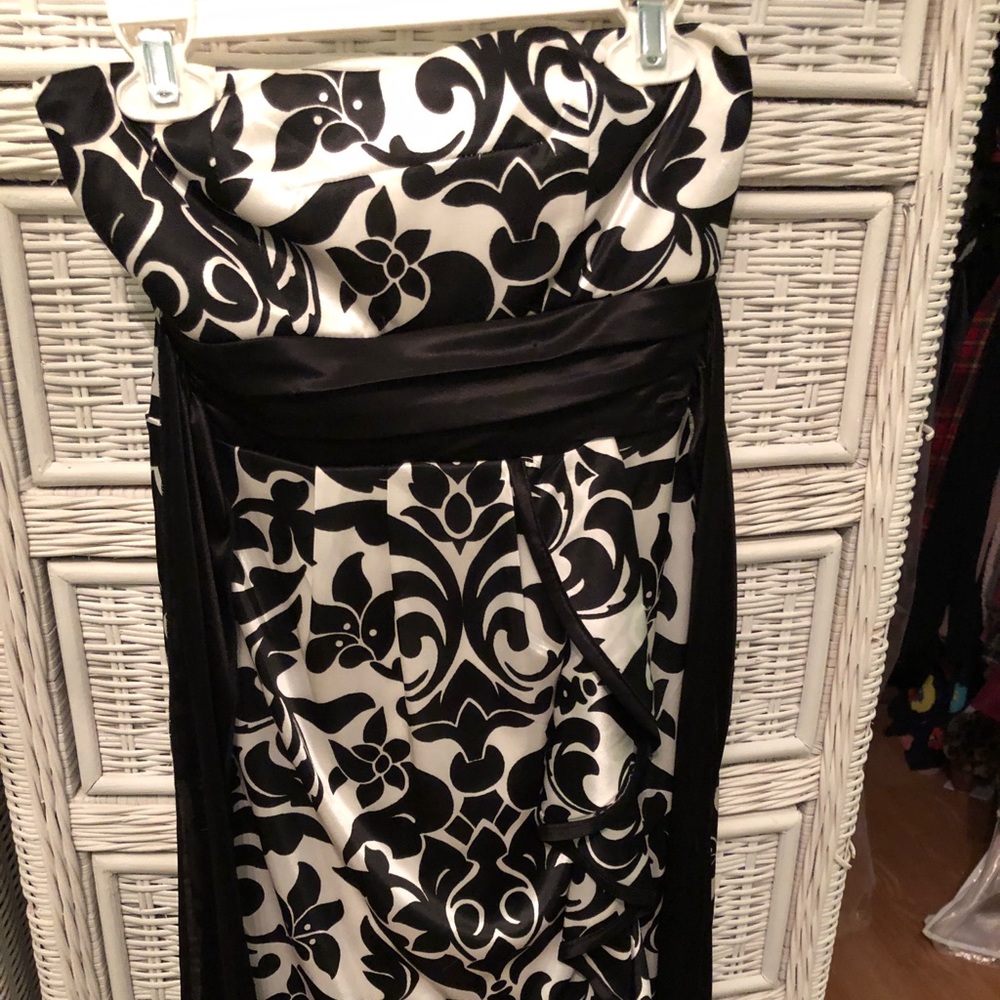 Strapless Black and White Semi-Formal Dress